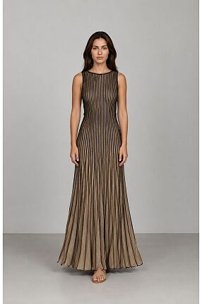 GOLDEN PLEATS MAXI DRESS BLACK