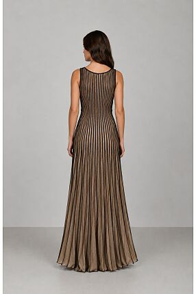 GOLDEN PLEATS MAXI DRESS BLACK