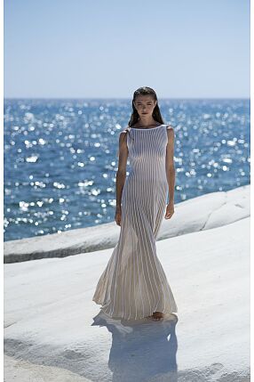 GOLDEN PLEATS MAXI DRESS WHITE