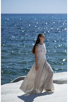 GOLDEN PLEATS MAXI DRESS WHITE