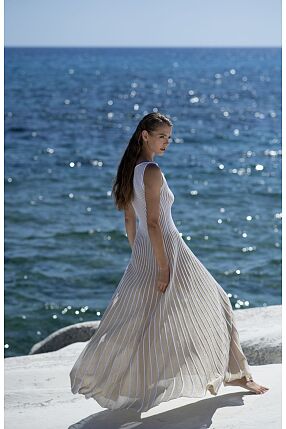 GOLDEN PLEATS MAXI DRESS WHITE