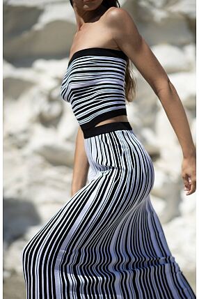 MONOCHROME WAVES MIDI DRESS
