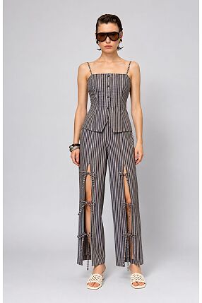 MOON HEAT BROWN STRIPED PANTS