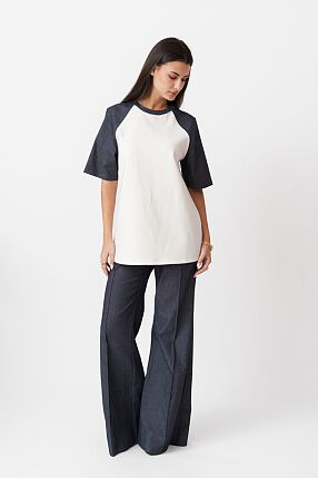 DENIM LOOK SLEEVE T-SHIRT