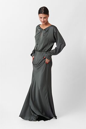 SATIN LONG FLARED DRESS