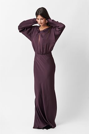 SATIN LONG FLARED DRESS