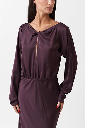 SATIN LONG FLARED DRESS