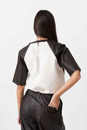 LEATHER LOOK SLEEVE T-SHIRT