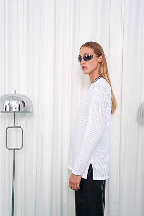 SELF CONTROL LONGSLEEVE MESH BLOUSE