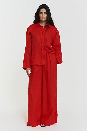 EVIANNA LINEN SHIRT POPPY RED