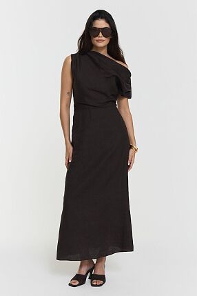 REINA LINEN DRESS COFFEE
