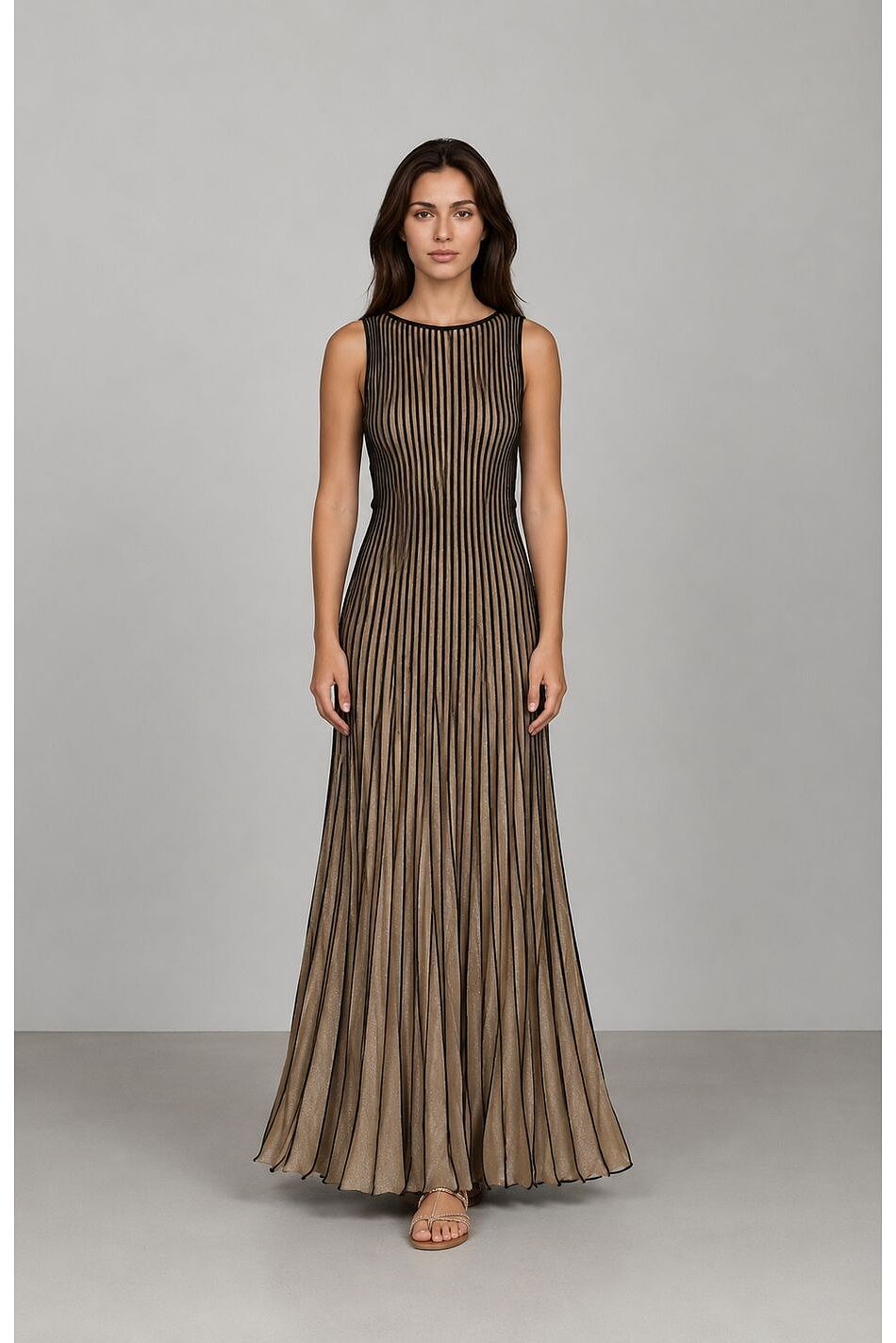 GOLDEN PLEATS MAXI DRESS BLACK