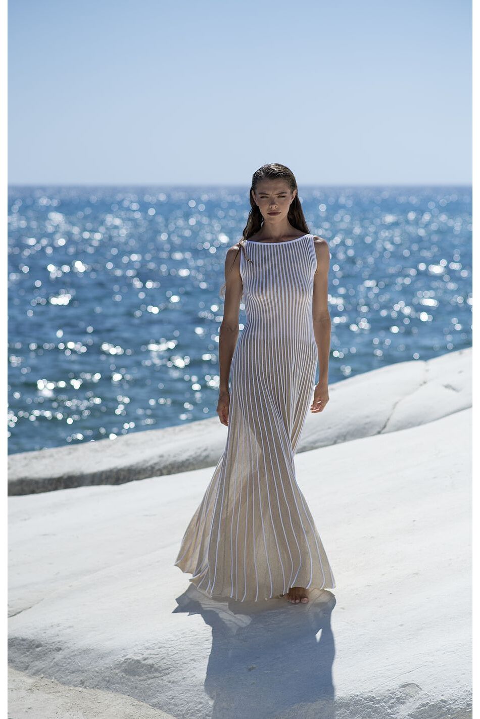 GOLDEN PLEATS MAXI DRESS WHITE