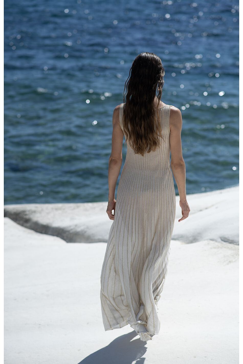 GOLDEN PLEATS MAXI DRESS WHITE