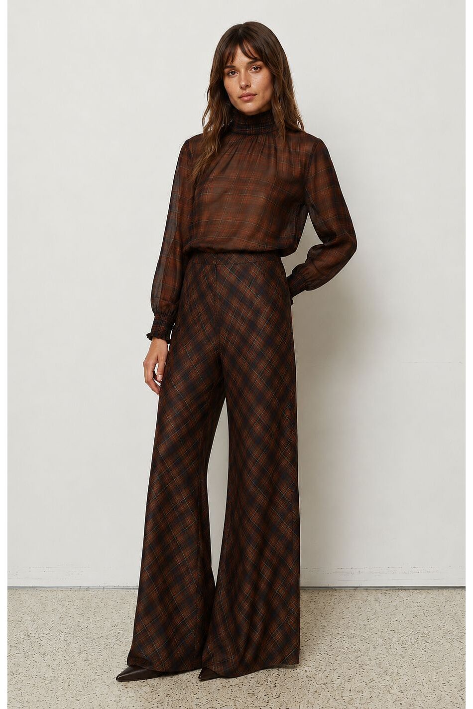 PLAID SATIN PANTS