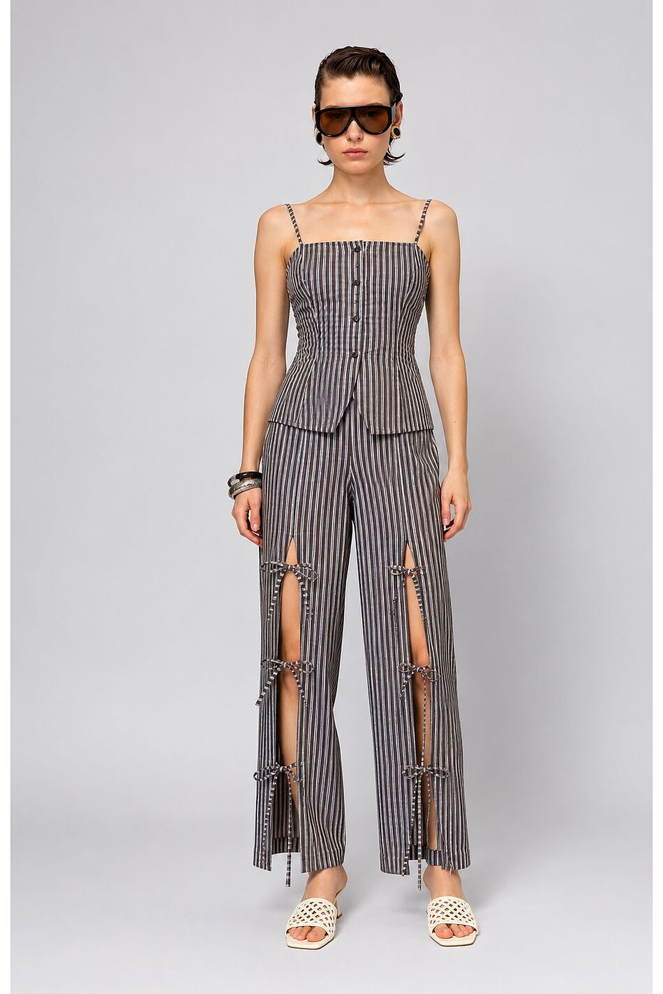MOON HEAT BROWN STRIPED PANTS
