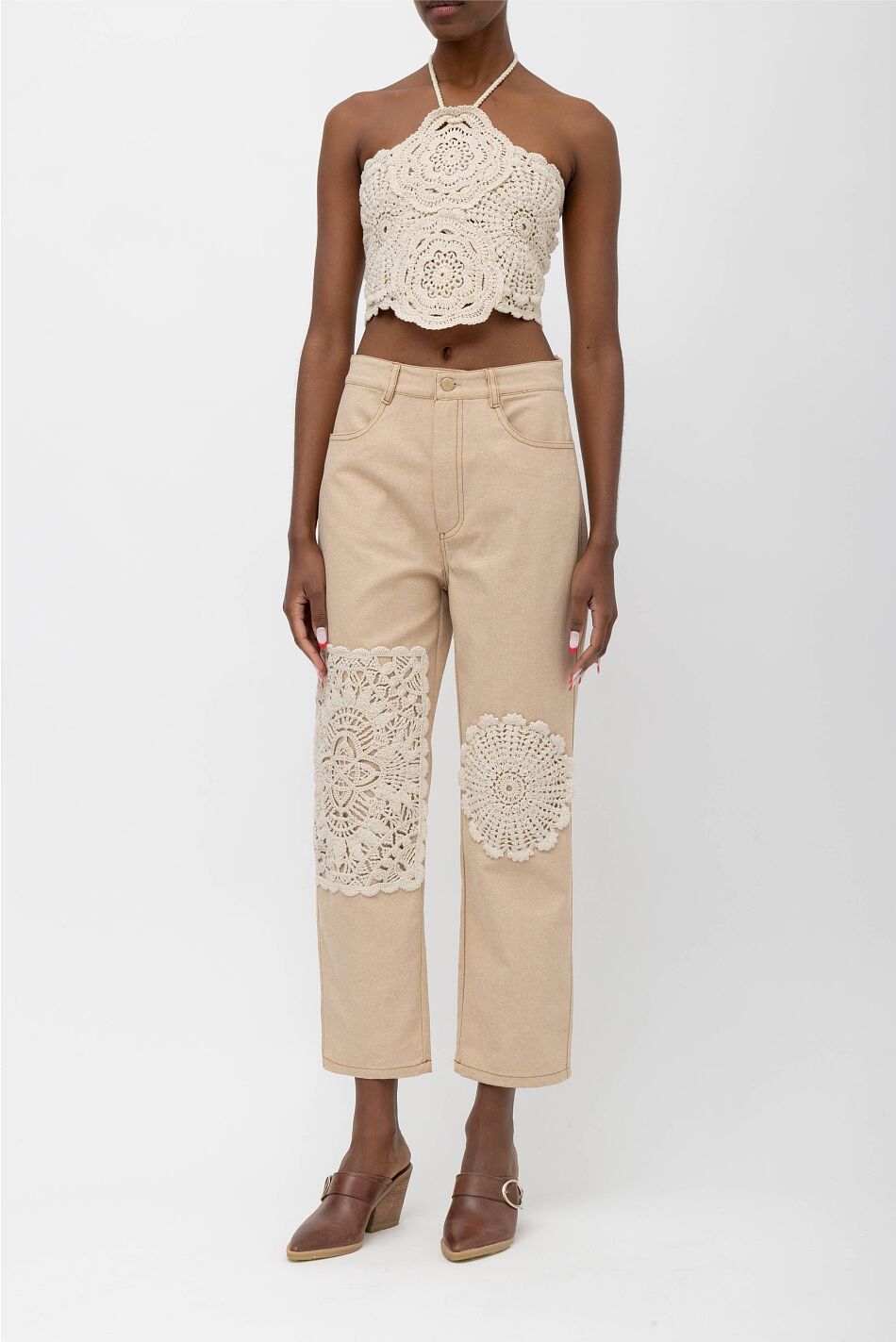 AMUR DENIM PANTS WITH LACE MATS