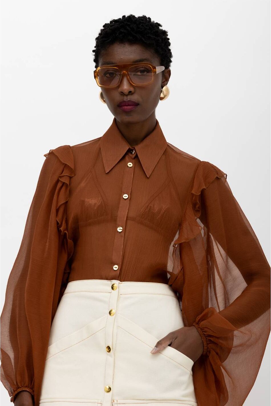ELECTRA SILK ORGANZA SHIRT WITH RUFFLES