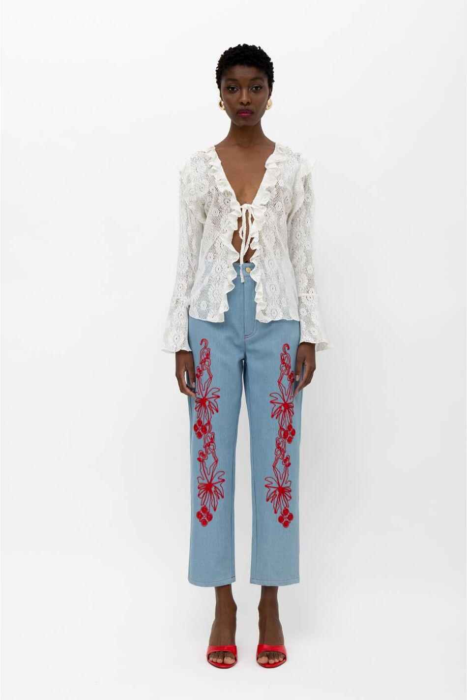 RIANA DENIM APPLIQUE PANTS