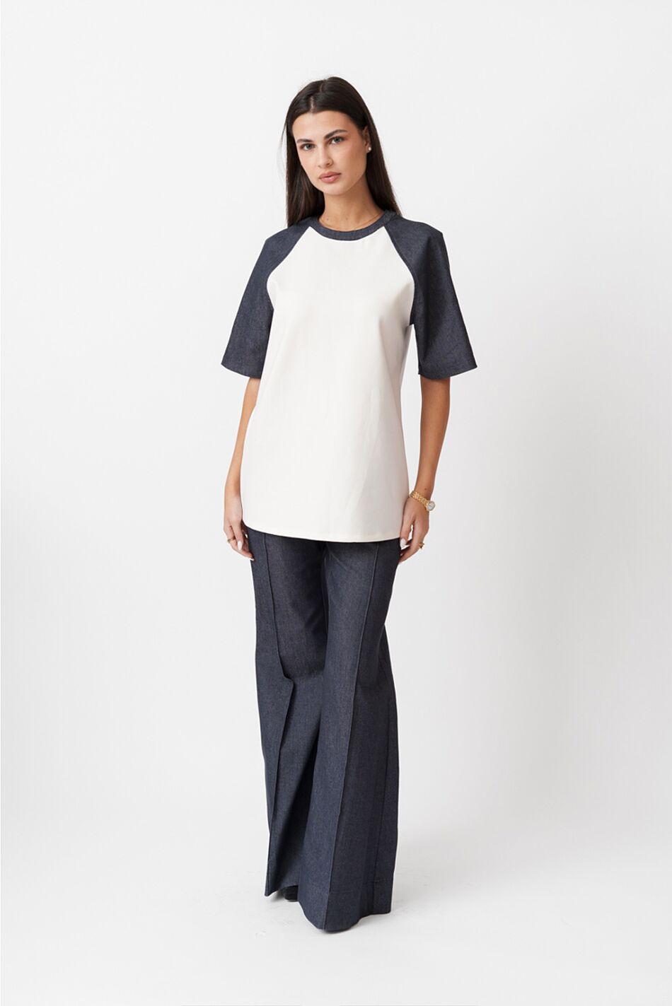 DENIM LOOK SLEEVE T-SHIRT