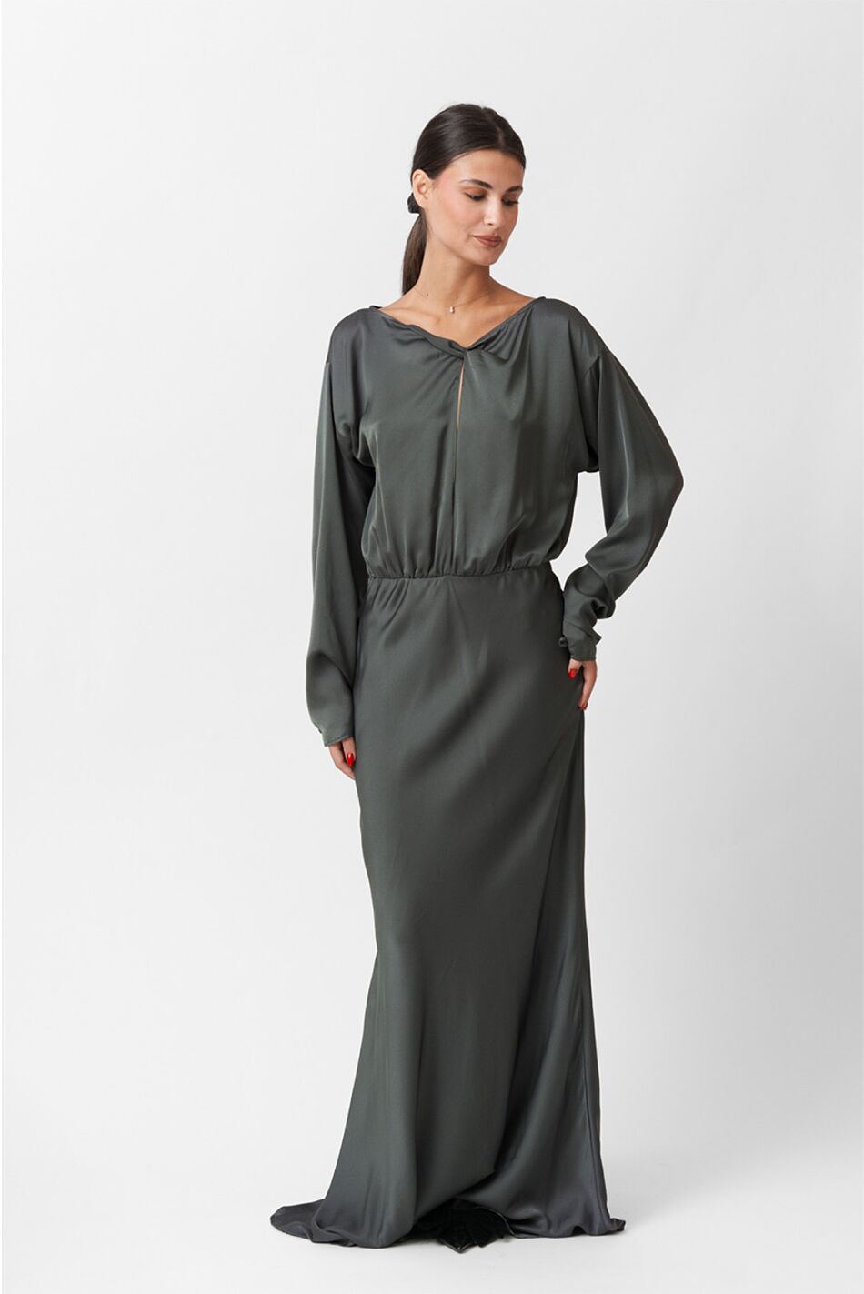 SATIN LONG FLARED DRESS