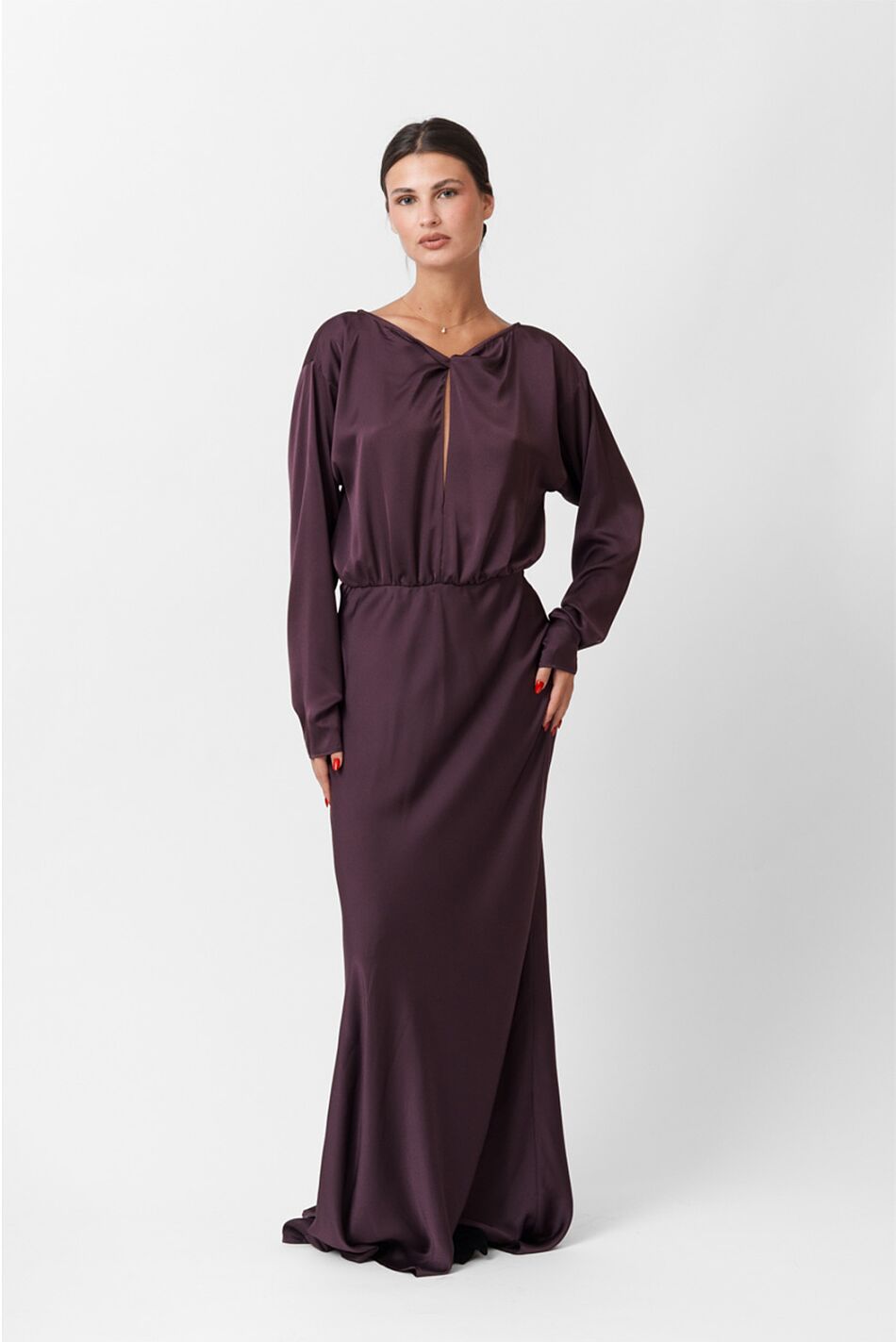 SATIN LONG FLARED DRESS