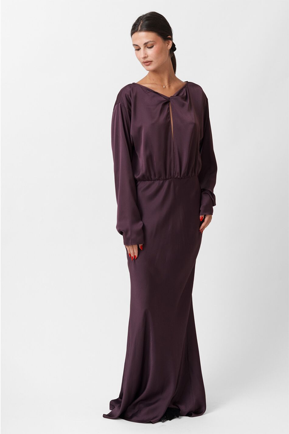 SATIN LONG FLARED DRESS