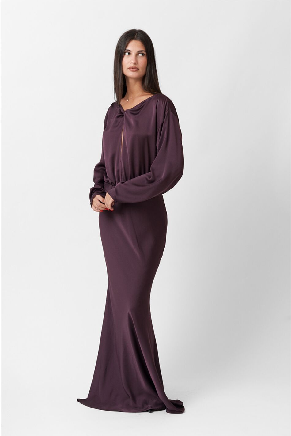 SATIN LONG FLARED DRESS