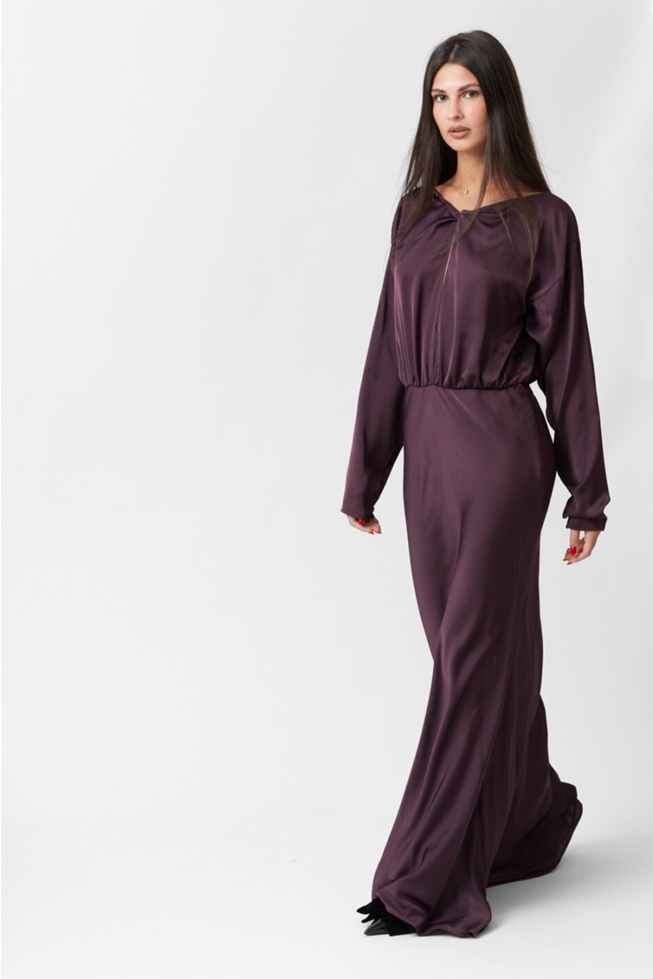 SATIN LONG FLARED DRESS