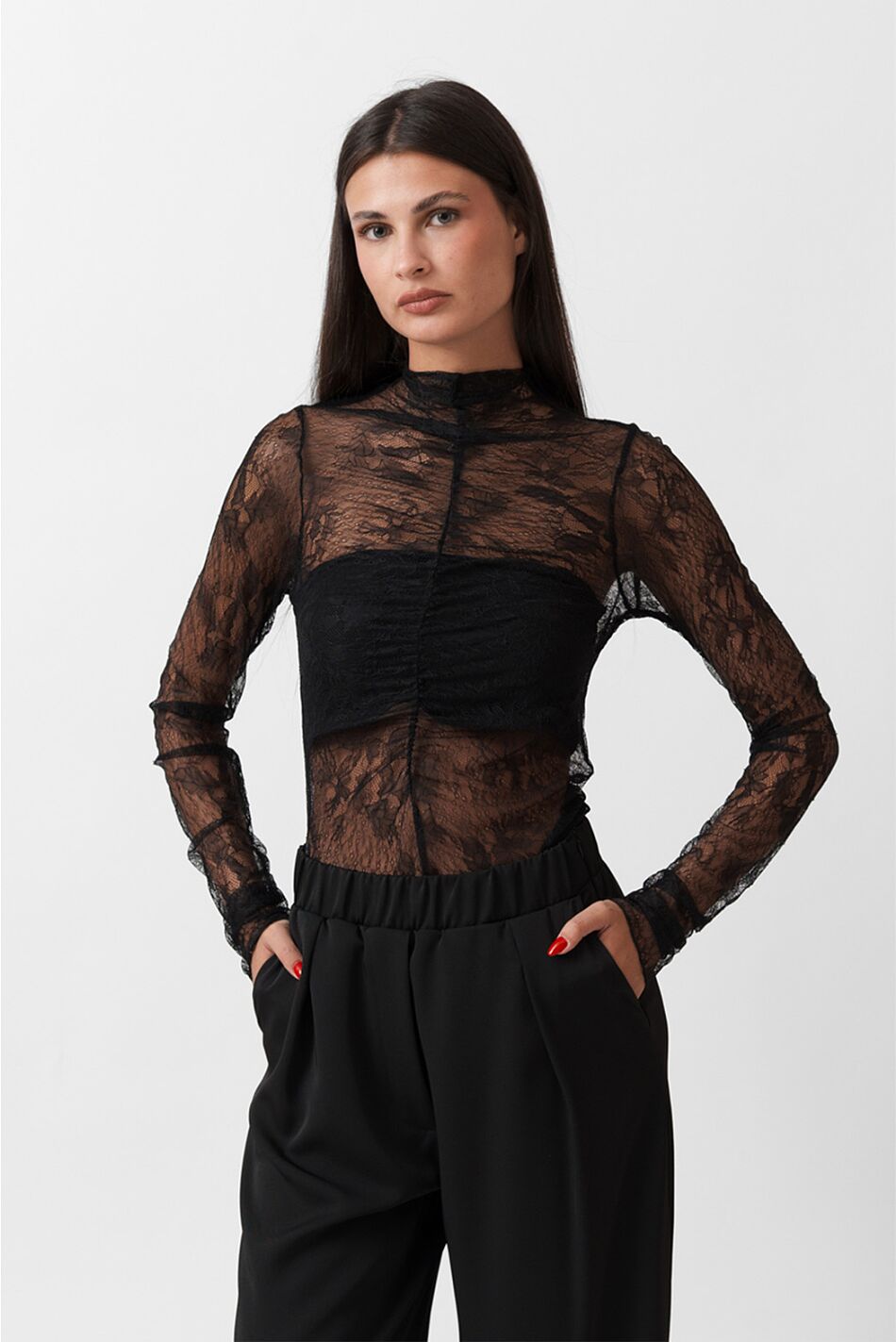 LACE RUFFLED BODYSUIT