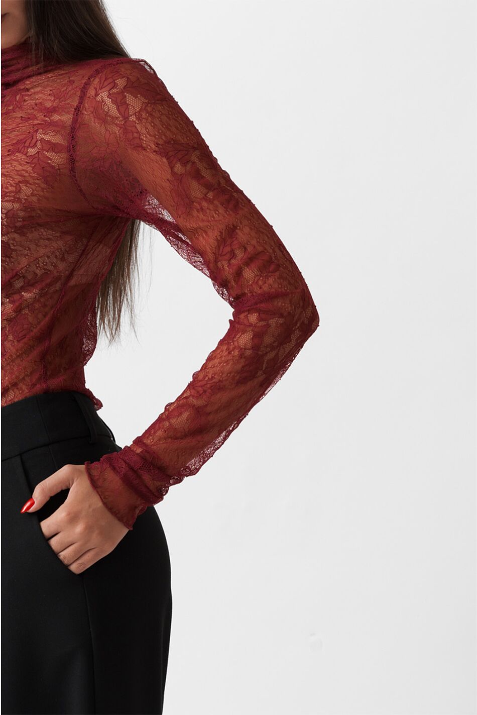 LACE RUFFLED BODYSUIT