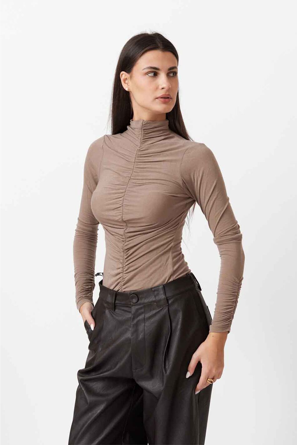 RUFFLED HIGH NECK TOP
