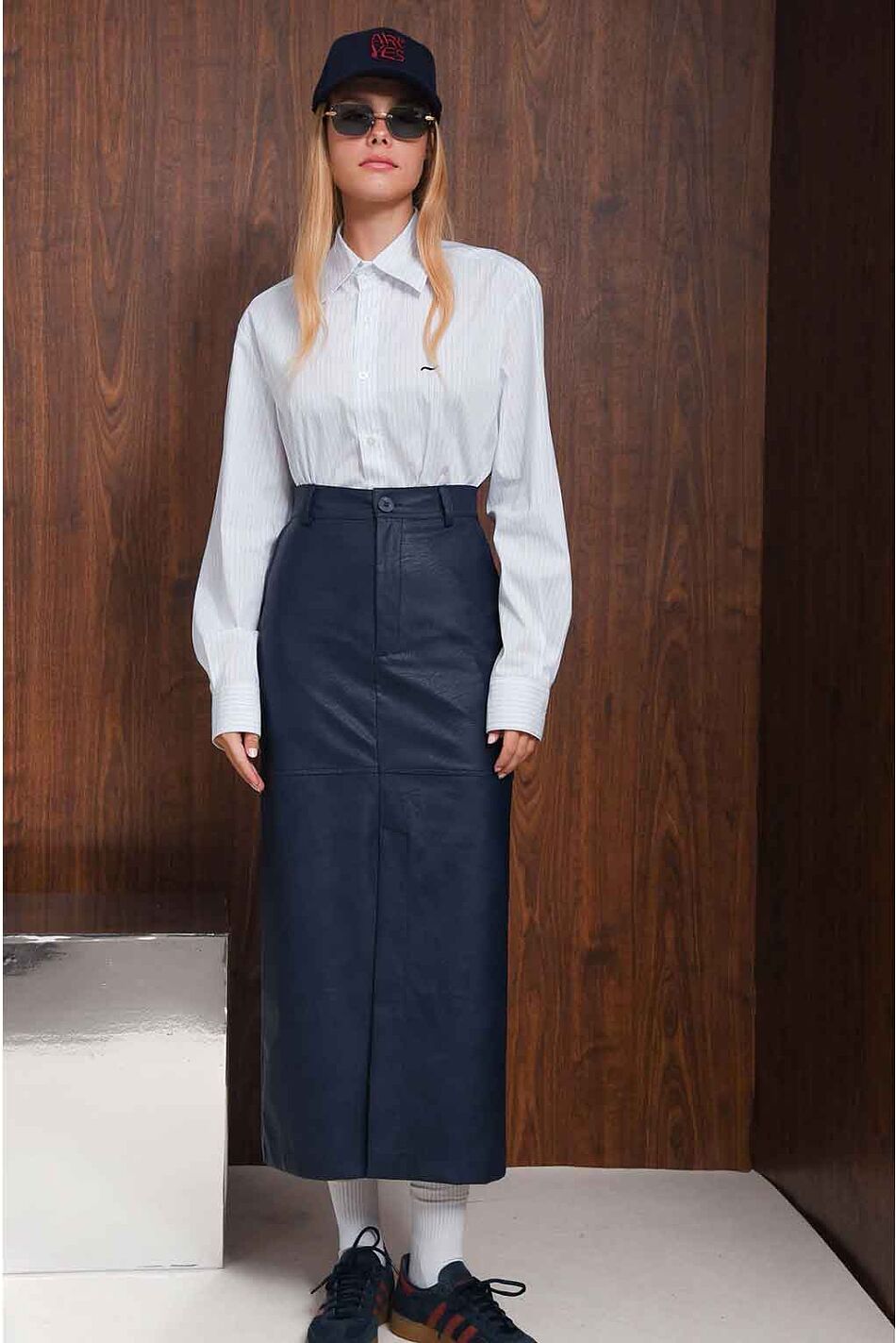 PURPOSE FAUX LEATHER MIDI SKIRT