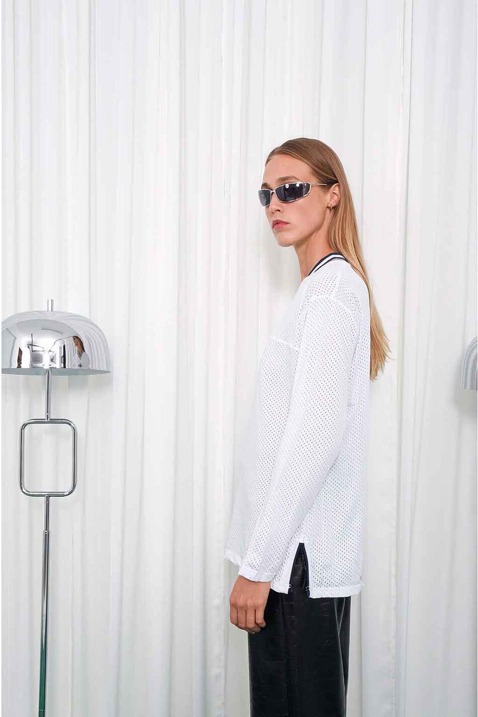 SELF CONTROL LONGSLEEVE MESH BLOUSE