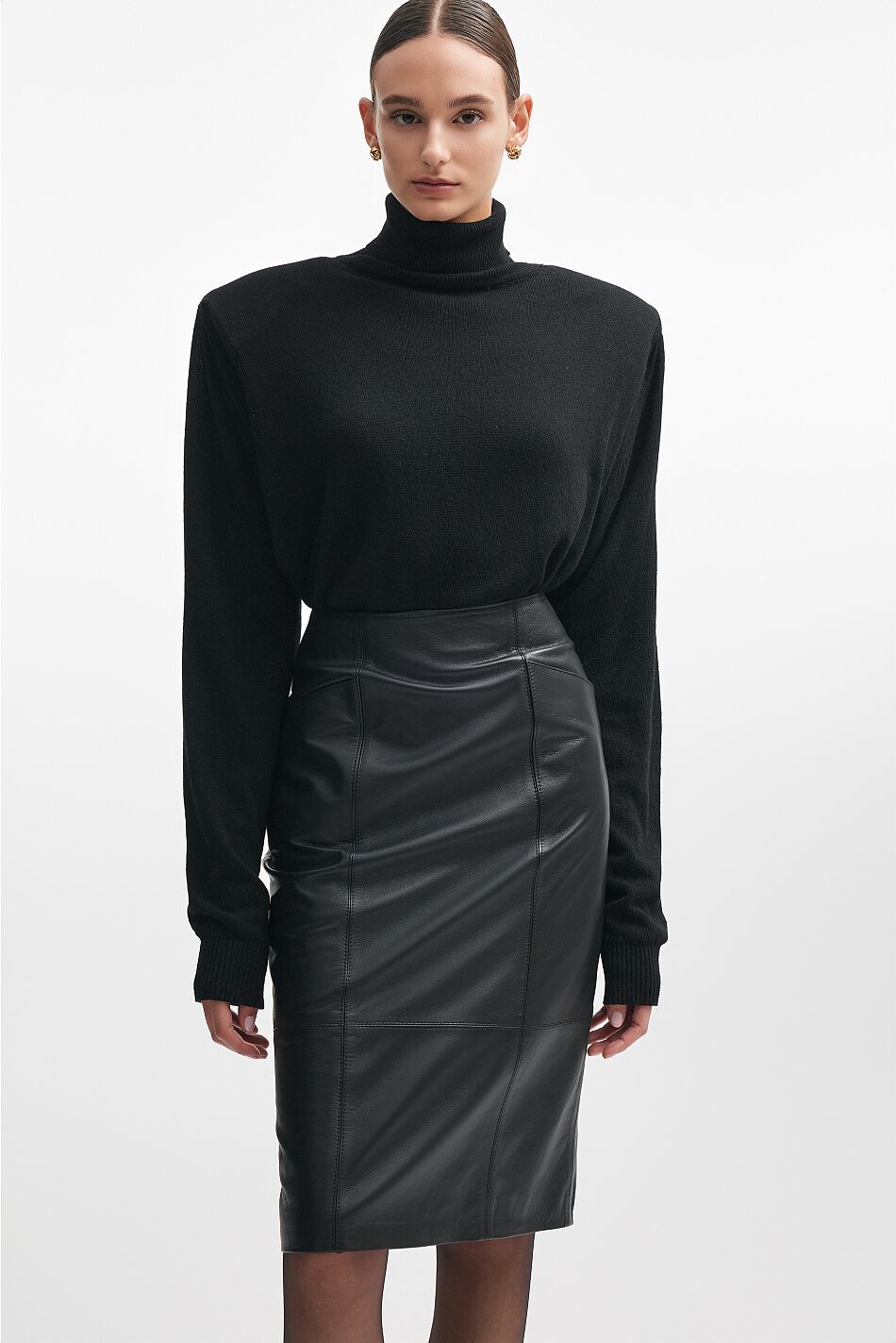 LONDON LEATHER MIDI SKIRT