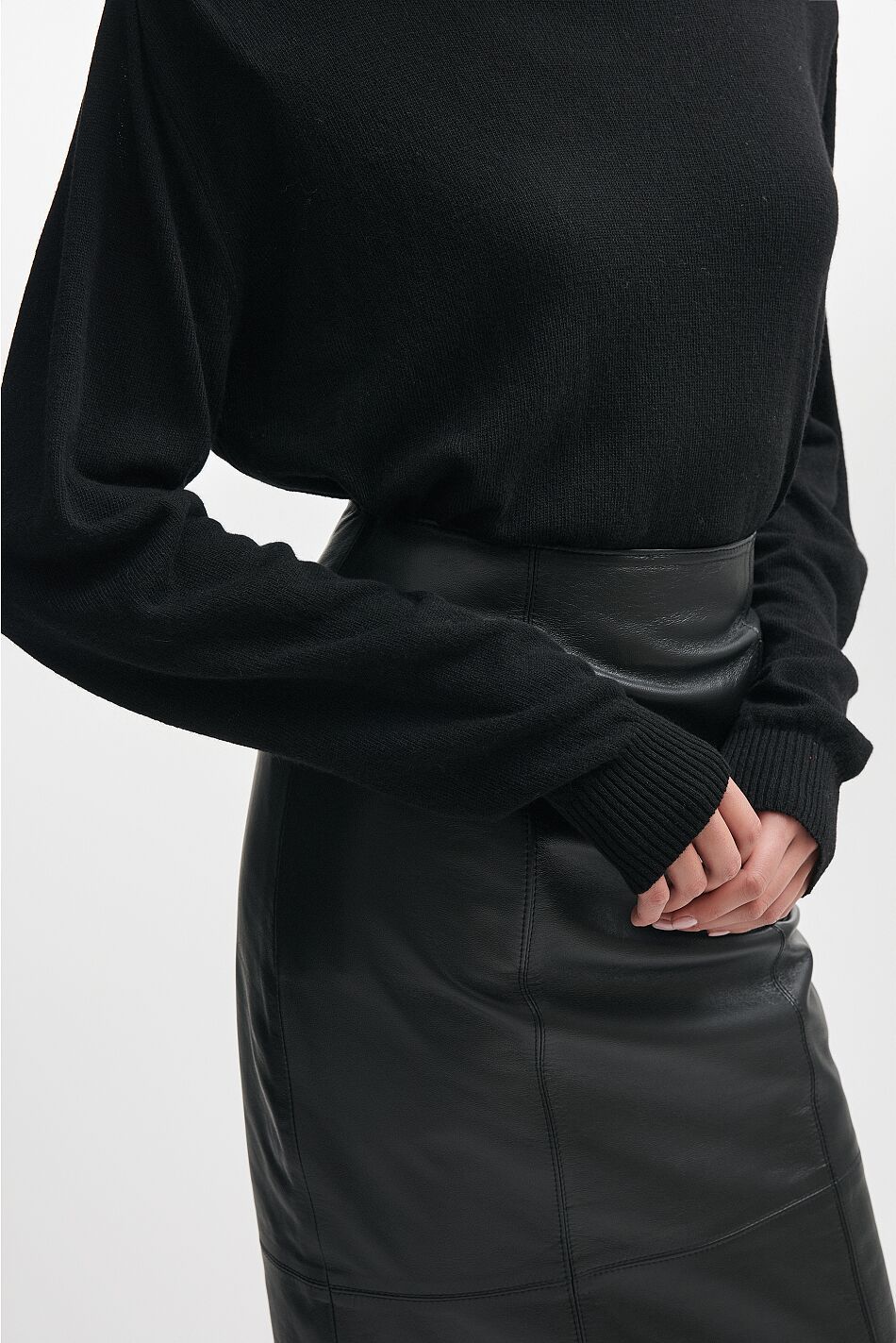 LONDON LEATHER MIDI SKIRT