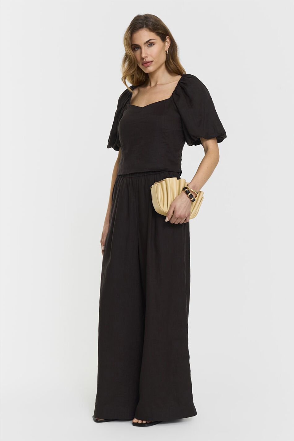 AUDRINA LINEN TOP COFFEE