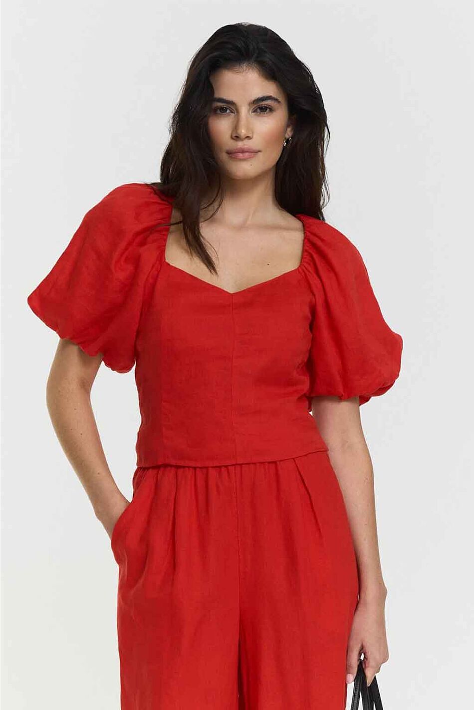 AUDRINA LINEN TOP POPPY RED
