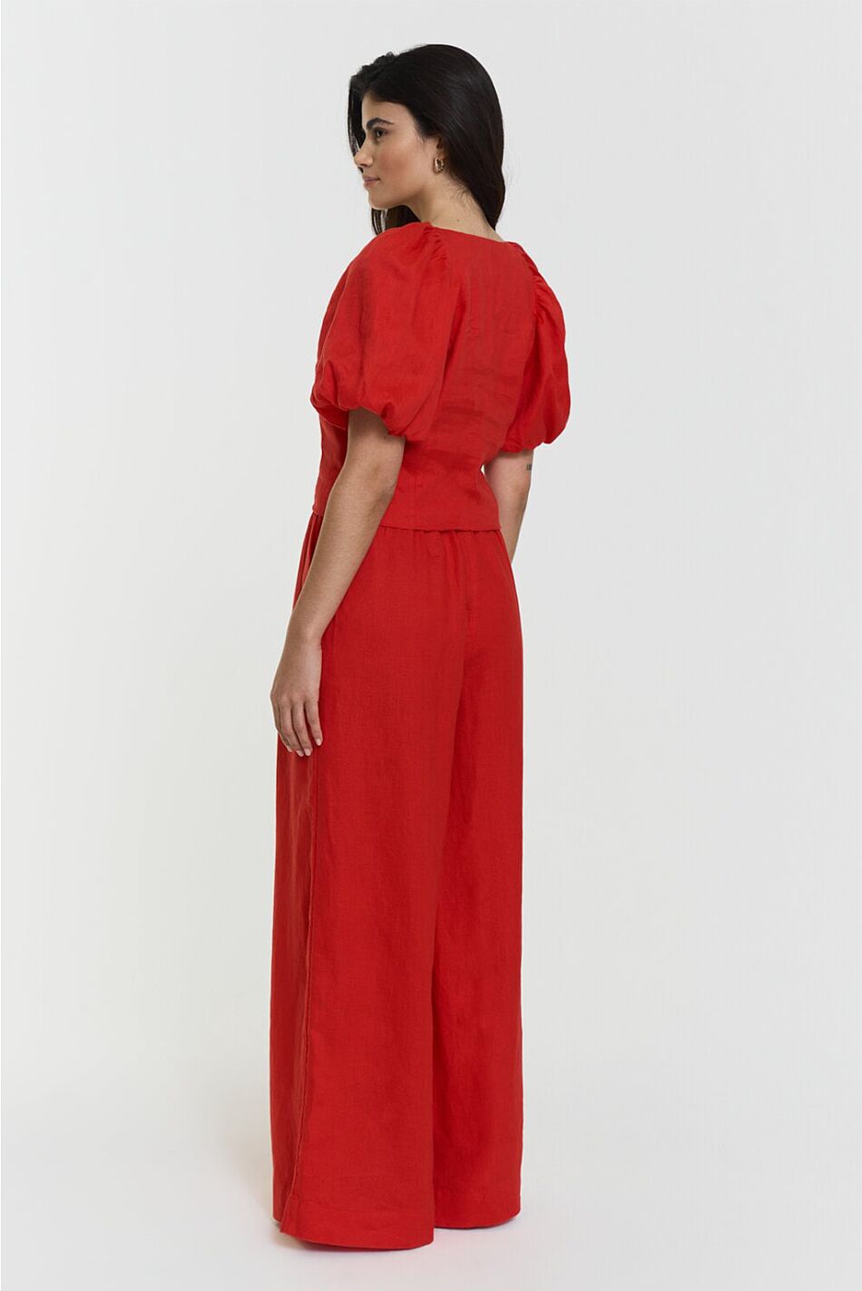 AUDRINA LINEN TOP POPPY RED