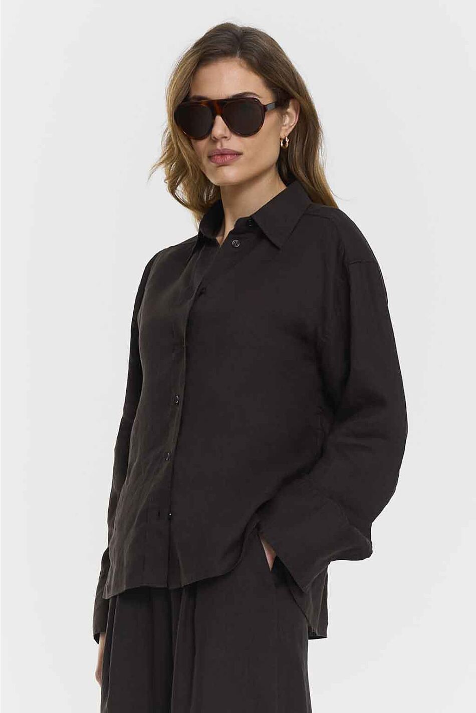EVIANNA LINEN SHIRT COFFEE