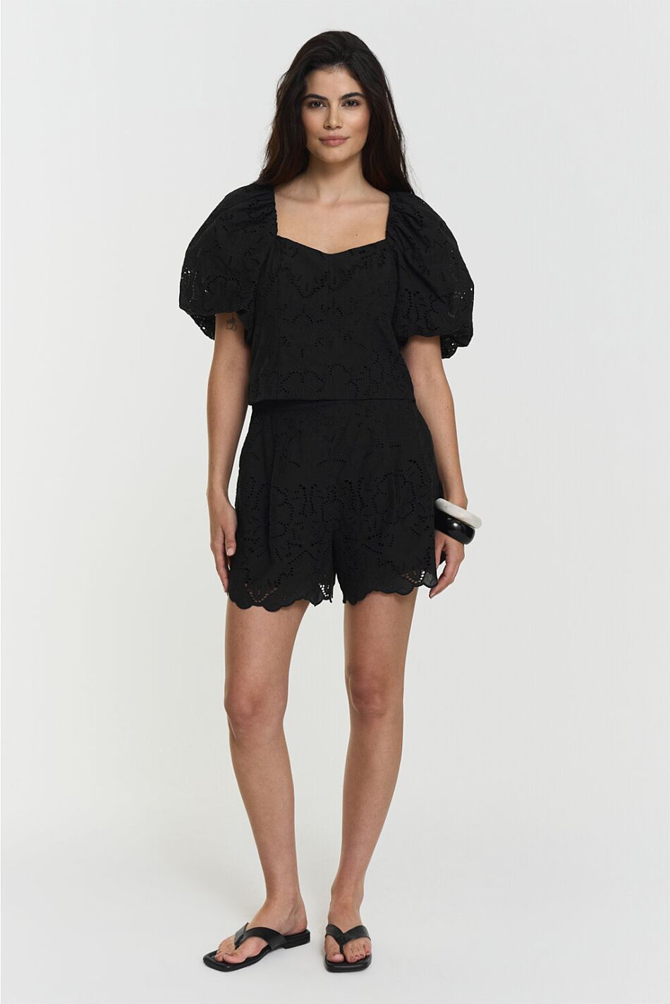 MANDIE BRODERIE BLOUSE BLACK