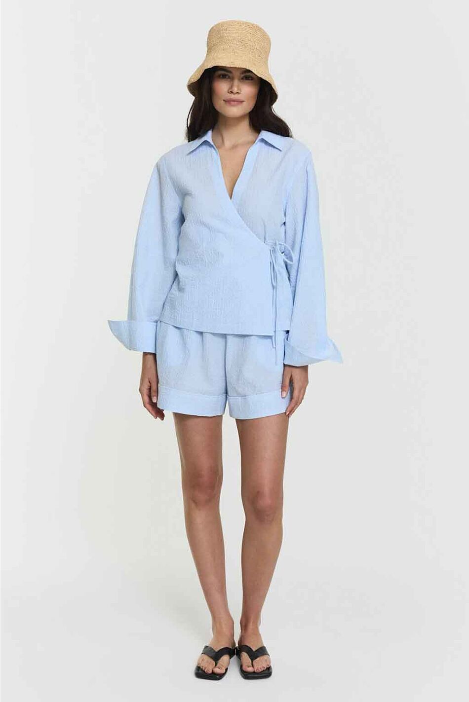 MELLA WRAP SHIRT PALE BLUE ST