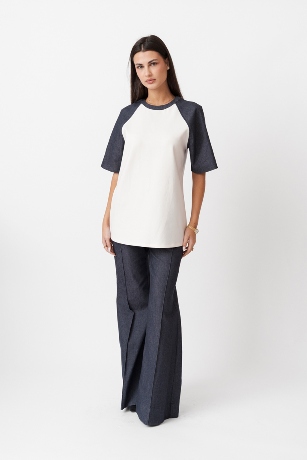 DENIM LOOK SLEEVE T-SHIRT DENIM LOOK SLEEVE T-SHIRT