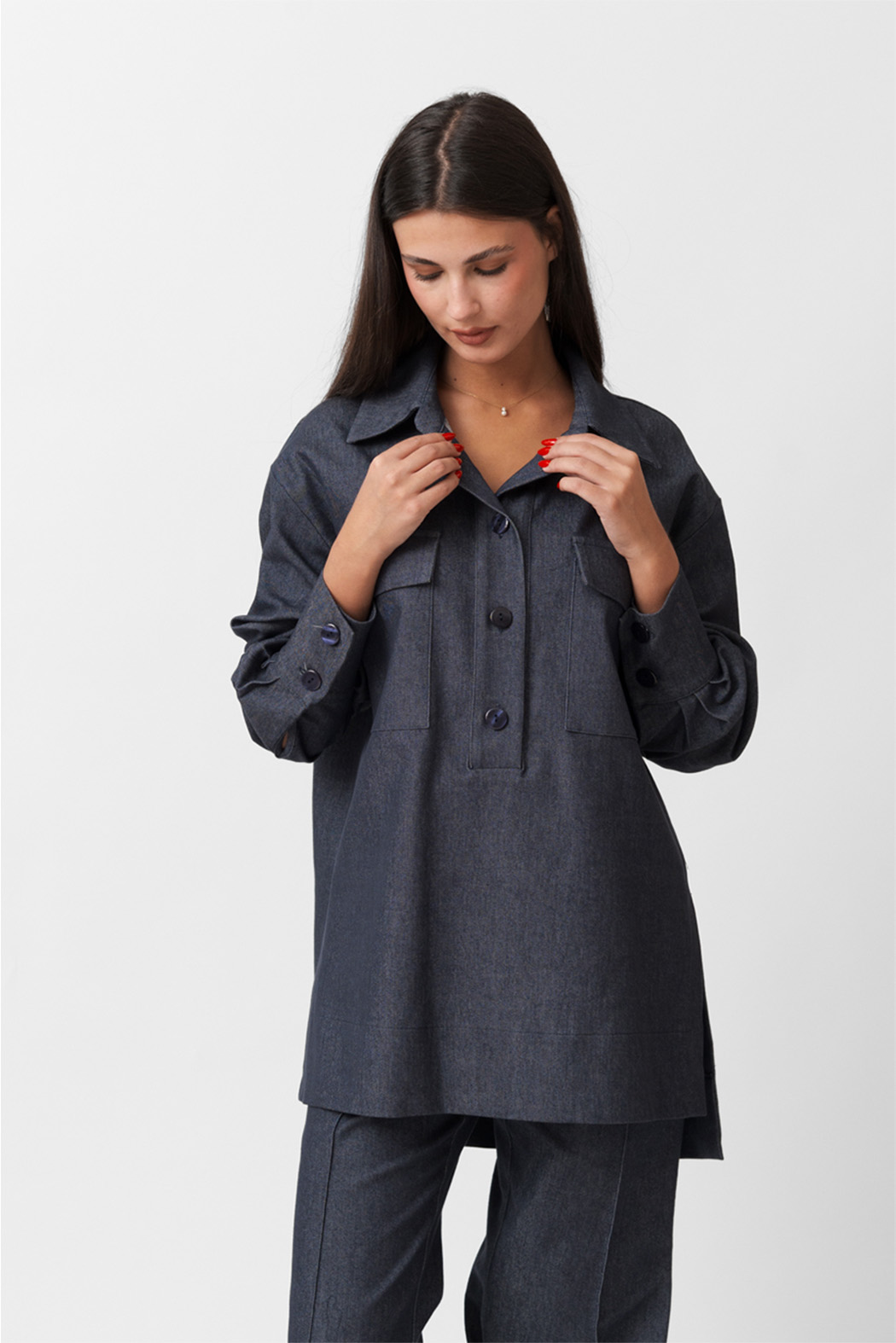 FW25.W08.06.0-BL1 DENIM SHIRT TOP - Image 1