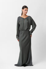 SATIN LONG FLARED DRESS - Image 19