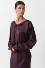 SATIN LONG FLARED DRESS - Image 4
