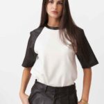 LEATHER LOOK SLEEVE T-SHIRT