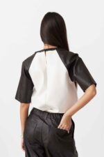 LEATHER LOOK SLEEVE T-SHIRT - Image 2