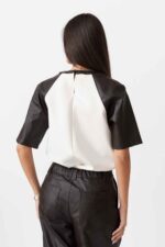 LEATHER LOOK SLEEVE T-SHIRT - Image 3