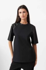 LEATHER LOOK SLEEVE T-SHIRT - Image 4